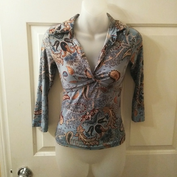 Paisley Collared Button Front Top